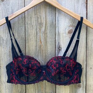 Adore Me Lace Underwire Bra- Red/black